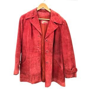 Vintage Pandara Sz 16 Red Suede Real Leather Jacket Womens